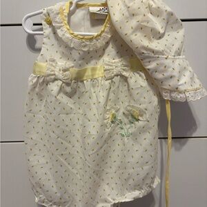 Charming Yellow and White Kids One Piece with Bonnet